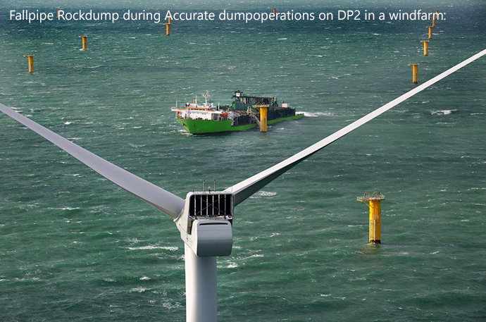 Alex Pera at Vessel Seahorse Fallpipe Rockdump during accurate dumpoperations on DP2 in a windfarm; dumping scour protection around monopiles.
